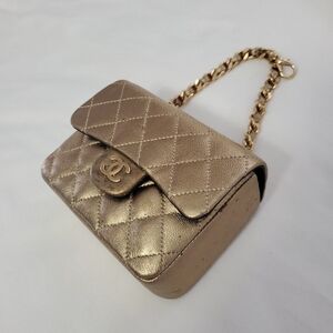 CHANEL Quilted Mini Flap Bag Charm Keychain Gold